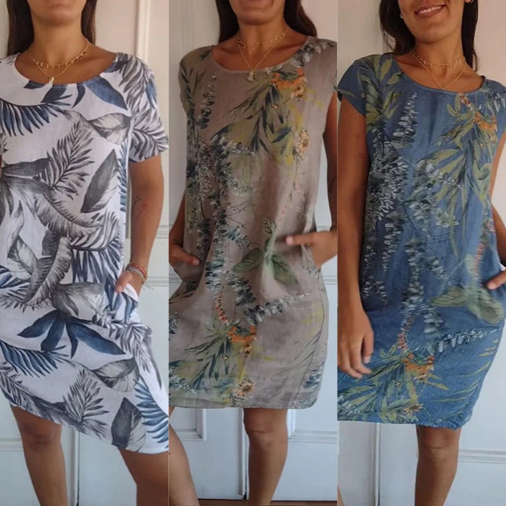 Women's Dress with Stylish Round Neck and Beautiful Botanical Print