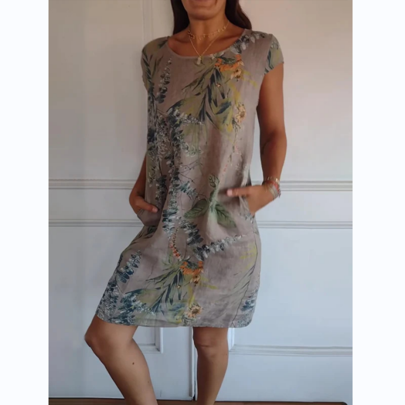 Women's Dress with Stylish Round Neck and Beautiful Botanical Print