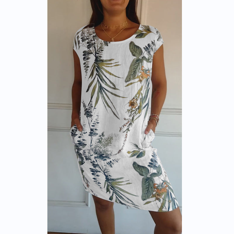 Women's Dress with Stylish Round Neck and Beautiful Botanical Print