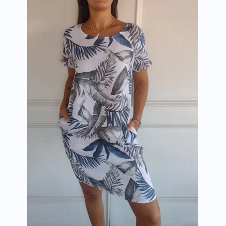 Women's Dress with Stylish Round Neck and Beautiful Botanical Print